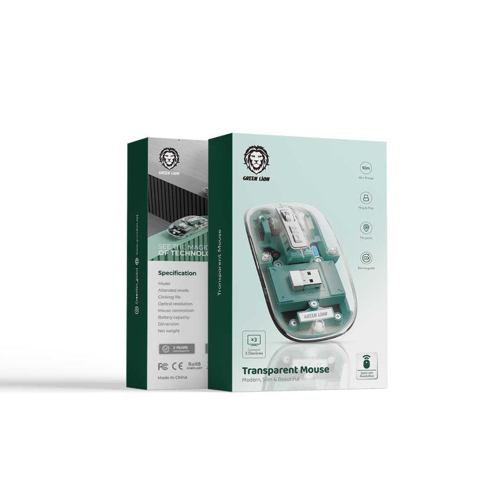 Green Lion Transparent Mouse 2400DPI 400mAh Green Lion Transparent Mouse 2400DPI 400mAh